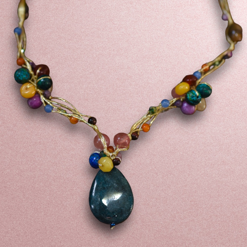 325 Colorful Beaded Drop Necklace 12$